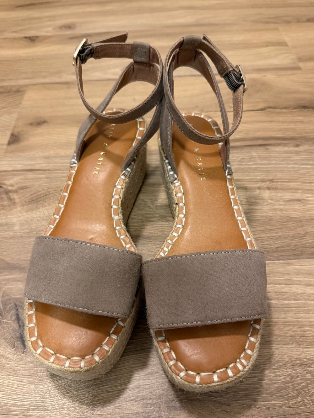 Kelly & Katie Taupe Faux Suede Espadrille Platform Wedge Sandals (Size 7M)